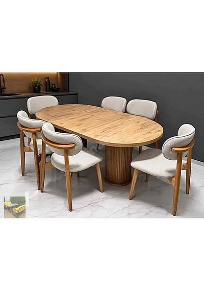 Bohem Yemek Masası Ve Sandalyeleri 170x80 Masa Gri