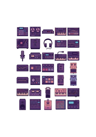 30 Adet Retro Müzik Stüdyosu Sticker Seti - Laptop, Defter, Telefon Çok Renkli