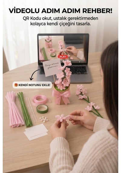 Pembe Şönil Papatya Yapım Kiti Şönil Hobi Seti - Yaratıcı Hobi Ve Kendin Yap Seti