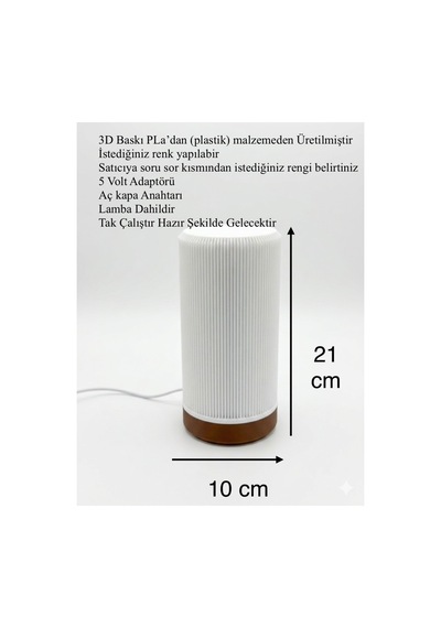 Minimalist Tasarım 3d Baskı Masa Lambası Led Işıklı Dekoratif Lamba 21 Cm Kahve