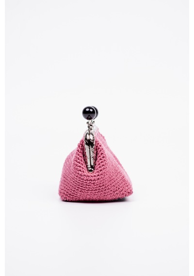 Fabric Craft Bag Bozuk Para Cüzdanı Merserize Pamuk Klipsli Örgü Gül Kurusu
