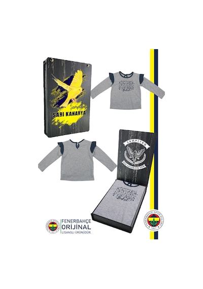 Fenerium Fenerbahçe Lisanslı Uzun Kol Lacivert Bebek Sweat Hediyelik Ahşap Kutulu Gri