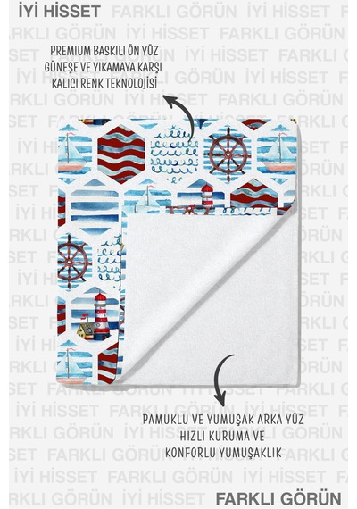 Denizci Marin Çapa Yelkenli Plaj Havlusu - Akdeniz Nautical Kırmızı Mavi Hızlı Kuruyan Havlu Örtü Bulut İncir