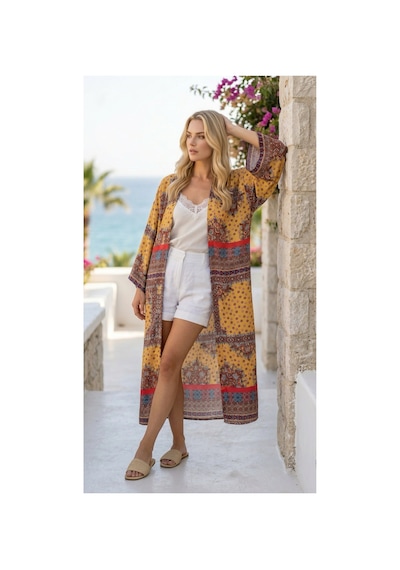 Lila Mare Pamuk Kimono Renkli Renkli