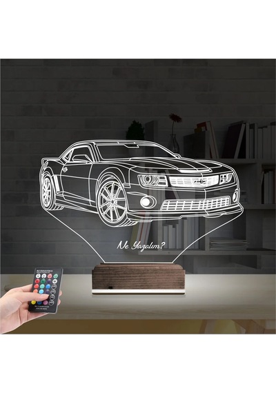 Luvivia Spor Araba Camaro Kişiye Özel 3d Lamba - Masa Gece Lambası Şeffaf