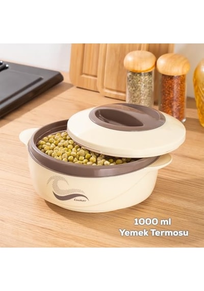 3149 1000 Ml Yemek Termosu - Sızdırmaz Kilitlenebilir Kapak Paslanmaz Çelik Sefer Tası - Krem 12 Izgara