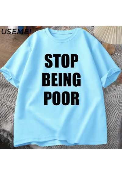 Flood Of Style Fakir Olmak Durdurmak Tshirt Kadınlar Rahat Pamuk Baskılı Tişört Y2k Ünlü İlham Grafik T-shir Mavi