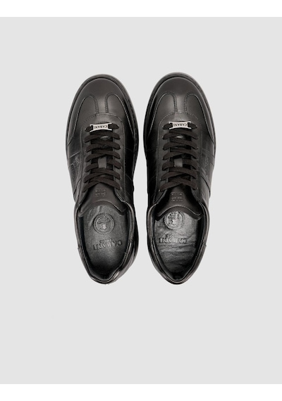 %100 Deri Bağıcıklı Siyah Erkek Sneaker Siyah
