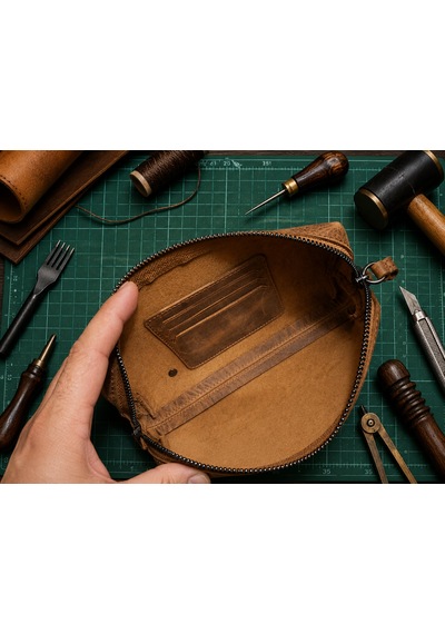 Vintage Leather Craft Hakiki Deri Erkek Çantası Açık Kahverengi - Taba