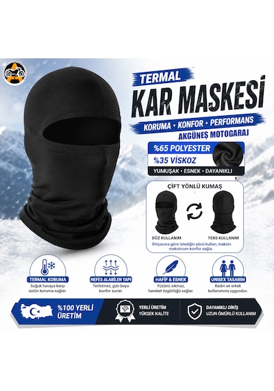 Akgüneş Motogaraj Termal Kar Maskesi Balaklava 2'li Set Motosiklet Kışlık Soğuk Hava Koruyucu 2 Adet Siyah