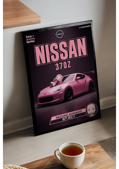 Nissan 370 Z Siyah Ahşap Çerçeveli Poster, Dekoratif Araba Duvar Tablosu