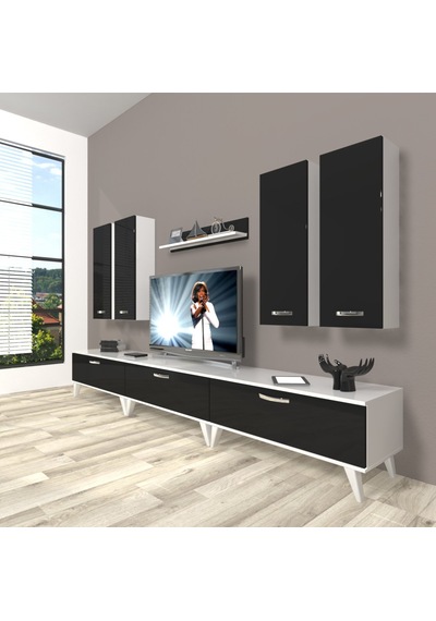 Decoraktiv Eko 8d Slm Retro Tv Ünitesi Tv Sehpası Beyaz - Siyah