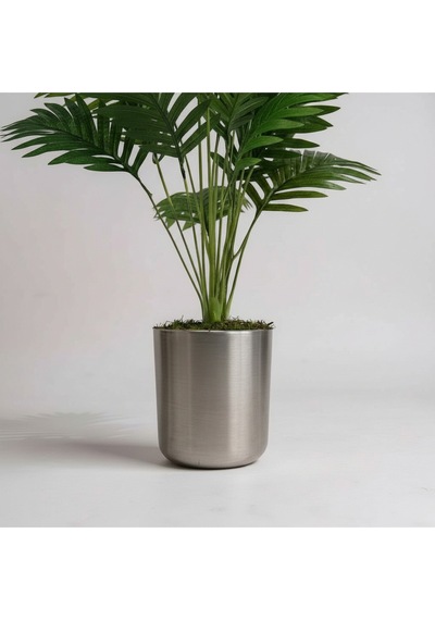 Yapay 90 Cm 20 Yaprak Mini Afrika Palmiyesi Metal Gümüş Saksı Yeşil