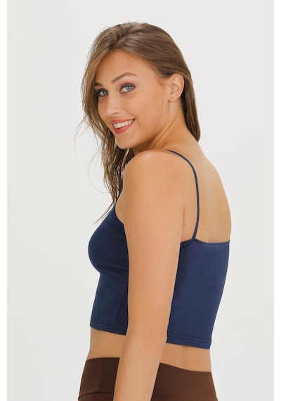 Sensu Kadın Fitilli Kumaş İp Askılı Crop Büstiyer - Crop120 -lacivert Lacivert