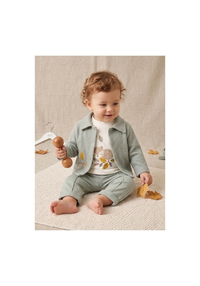 Elci Baby Erkek Bebek Orman Temalı Waffle Kumaş Ceketli 3'lü Alt Üst Takım Mint Yeşili