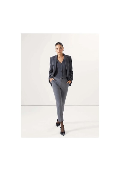 LC Waikiki Lcw Vision Gri Beli Kemerli Havuç Kesim Kadın Pantolon Grey Melange