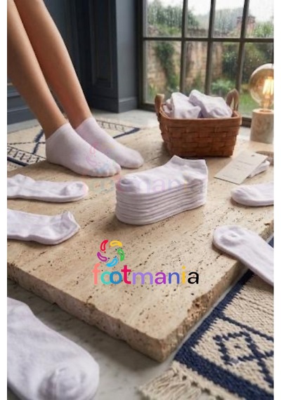Footmania 10'lu Beyaz Kısa Patik Bilek Çorap Pamuklu Extra Soft