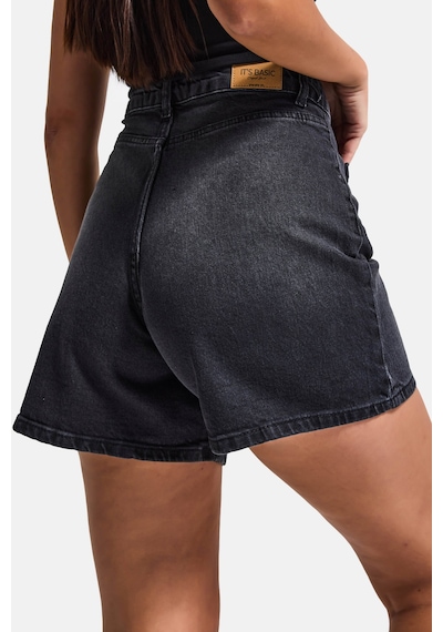 Itsbasic Kadın Koyu Füme 2s6-1 Mom Fit Önden Cepli Denim Şort