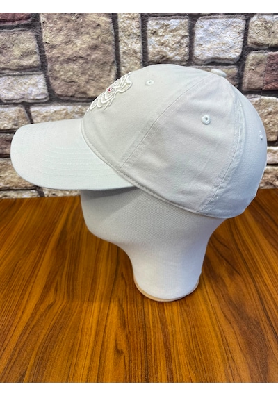 Hamze Kaplan Nakışlı Vintage Eskitme Yıkamalı Gabardin Cap Şapka Açık Bej