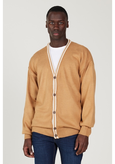 AC&Co / Altınyıldız Classics Erkek Karamel-ekru Standart Fit Normal Kesim V Yaka Triko Hırka Karamel - Ekru AC&Co / Altınyıldız Classics Erkek Karamel-ekru Standart Fit Normal Kesim V Yaka Triko Hırka Karamel - Ekru
