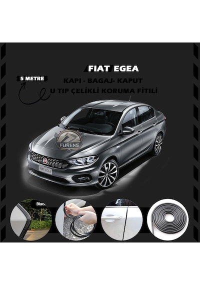 Fiat Egea Oto Araç Kapı Koruma Fitili 5 Metre Parlak Siyah Renk