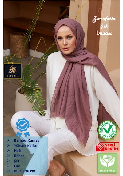 Bambu Kraş Şal Tesettür Giyim, Yüksek Kalite, Hafif, Rahat, Şık, Premium, Lux, Shawl, Scarf Gül Kurusu