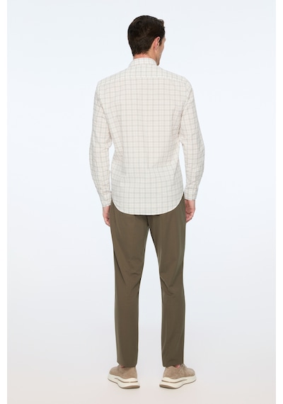 Morven Erkek Bej Pamuk Trend Ekoseli Dynamic Fit Düğmeli Yaka Gömlek 26ms004023653 Bej