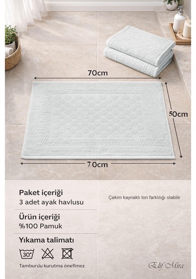 3 Lü Banyo Ayak Havlusu Seti %100 Pamuk Damatouch Gri