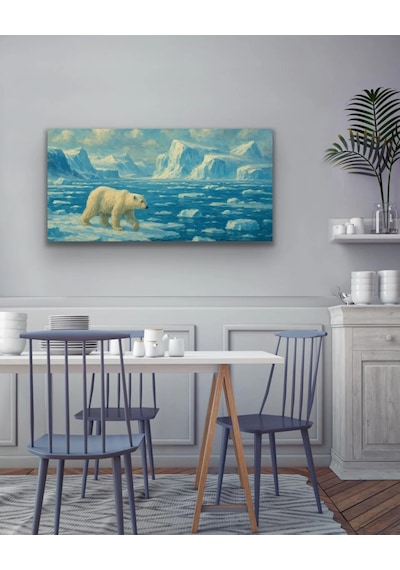 Yalnız Kutup Ayısı Kanvas Tablo 60x120cm Çok Renkli