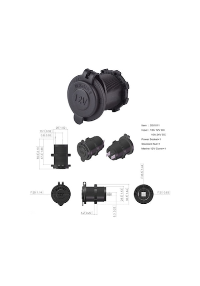 A Kalite Oto Çakmak Fiş Çakmaklık Dişi Pano Tip 30Mm Şase Monteli