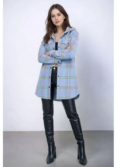 Mamayaga Kadın Desen Bloklu Oduncu Oversize Geniş Kalıp Casual Cepli Kapüşonlu Uzun Boy Ceket Gömlek Bebe Mavisi Mamayaga Kadın Desen Bloklu Oduncu Oversize Geniş Kalıp Casual Cepli Kapüşonlu Uzun Boy Ceket Gömlek Bebe Mavisi