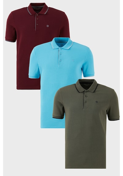 Buratti Pamuklu Slim Fit Şerit Detaylı Düğmeli Polo Yaka 3'Lü Paket Erkek T Shirt 5902118S3 Vişne-Haki-Aquamavi