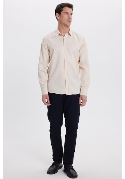 Tudors Modern Slim Fit Uzun Kollu Pamuklu Kolay Ütü Armürlü Bej Erkek Gömlek-41846 Bej