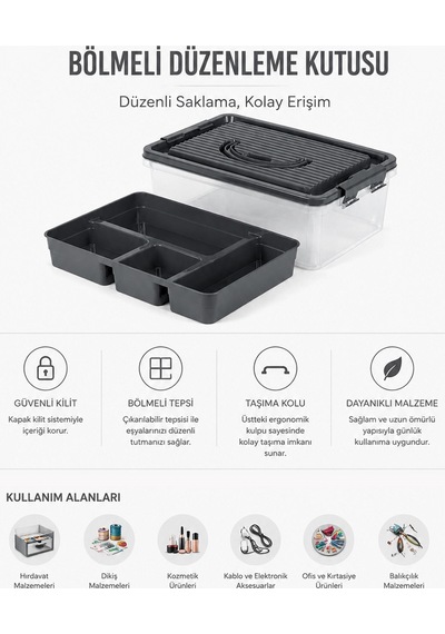 Çok Amaçlı Düzenleyici Kutusu Dolap Çekmece Mutfak Banyo Organizer Kutusu ŞEFFAF