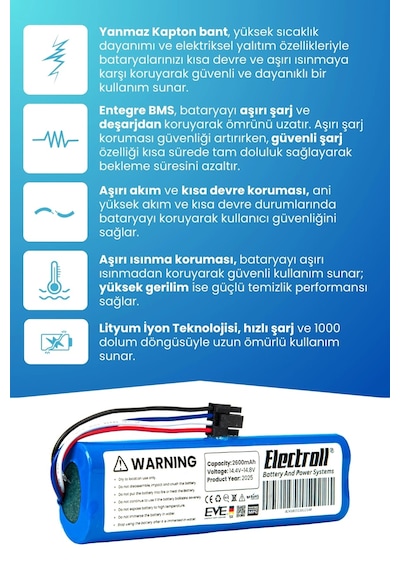 Xiaomi Mi Vacuum Mop 2c 2in1 Uyumlu Batarya Standart Kapasite 2600mah Robot Süpürge Pil Xmstjqr2c