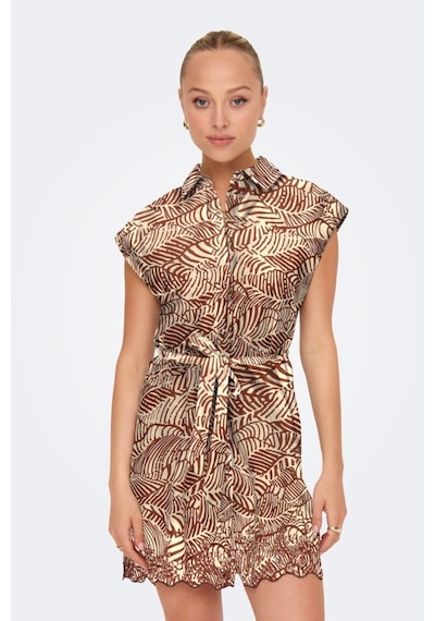 ONLY Onllou Lıfe Emb S/s Shırt Dress Ptm Kiremit Cok Renklı