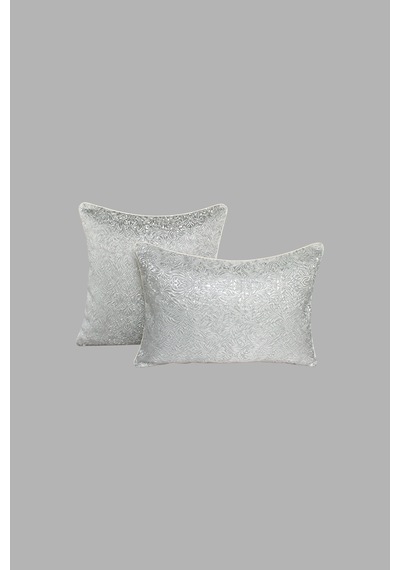 Kırlent Kılıfı Desenli Jakarlı Dokuma Kumaş 2'li 45x45 Ve 35x50 Çift Taraflı Biyeli Açık Gri