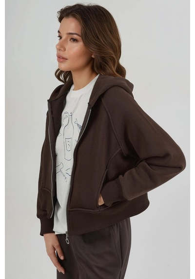 Hiccup Rahat Kesim Kapüşonlu Fermuarlı Hoodie Kahve Kahvesi