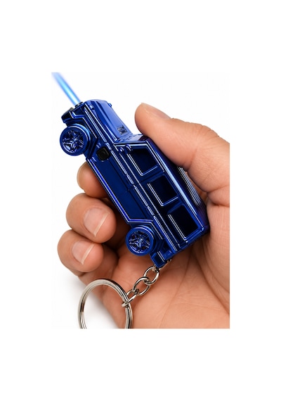 Metal Arazi Aracı Tasarımlı Gazlı Anahtarlıklı Çakmak Alev Ayarlı Dekoratif Model Mavi