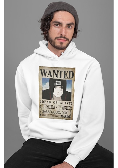 Sevbano Wanted Uchiha Itachi Baskılı Unisex Oversize Naruto Anime Hoodie beyaz