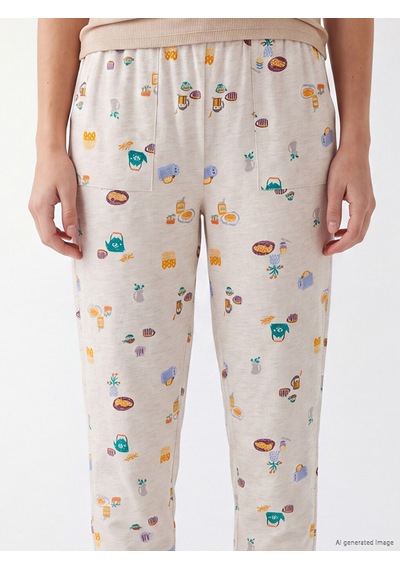 Lcw Dream Bej Beli Lastikli Desenli Kadın Pijama Altı