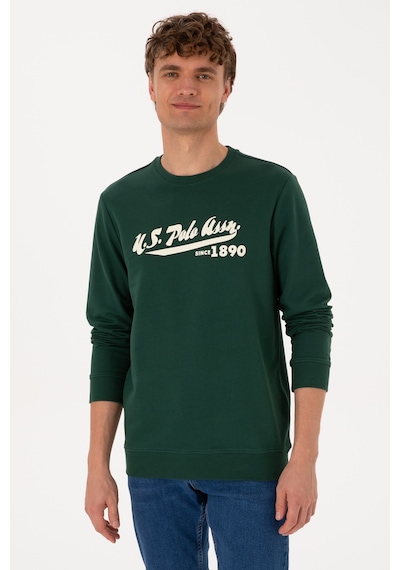U.S. Polo Assn. Erkek Bisiklet Yaka Regular Fit Koyu Yeşil İnce Sweatshirt 50316315-VR079