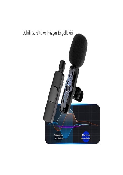Kablosuz Yaka Mikrofonu Type-c Lightning Uyumlu Vlogger Mikrofon İphone Android Uyumlu Set