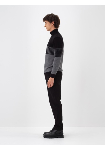 Xint Siyah Doğal Yün Dokulu Regular Fit Kazak 801805