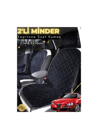 Alfa Romeo 147 Uyumlu 2'li Süet Oto Koltuk Minderi Universal Hızlı Montaj Su Geçirmez A2 Siyah
