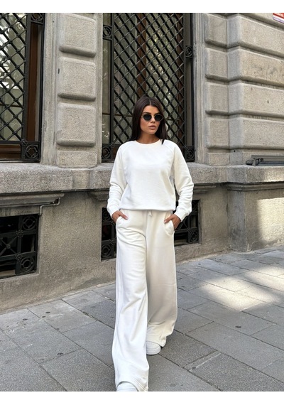 Out Of Standart Kadın Wide-leg Kalıp Beli Lastikli Kordon Detaylı Eşofman Altı Ekru