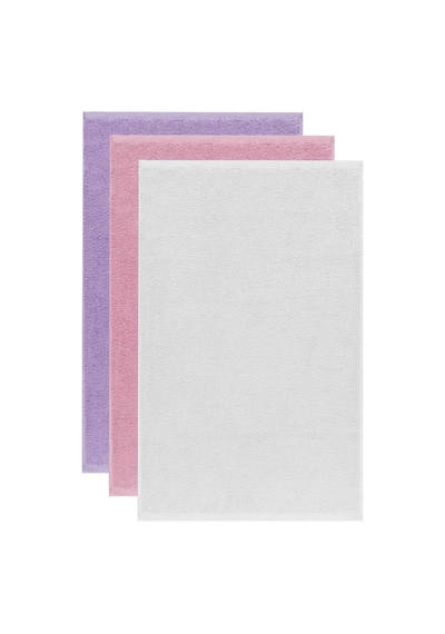 3 Lü Düz Renk El Yüz Havlu Seti %100 Pamuklu 50x90 Cm Mor-pembe-beyaz Diğer