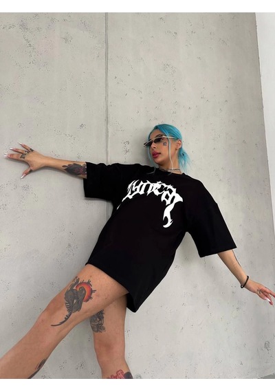 Novalisse Kadın Baskılı Bisiklet Yaka T-shirt - Siyah Çoklu Renk