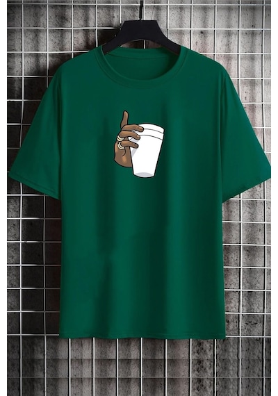 Unisex Tupac Coffee Baskılı T-shirt Yeşil