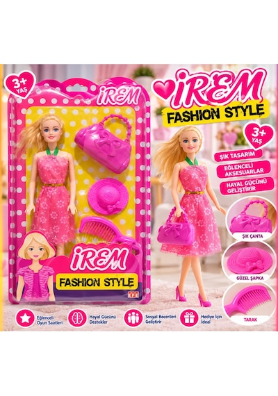 İrem Fashion Style Moda Bebek Çantalı, Şapkalı Ve Taraklı Oyuncak Bebek Seti 3+ Yaş 001